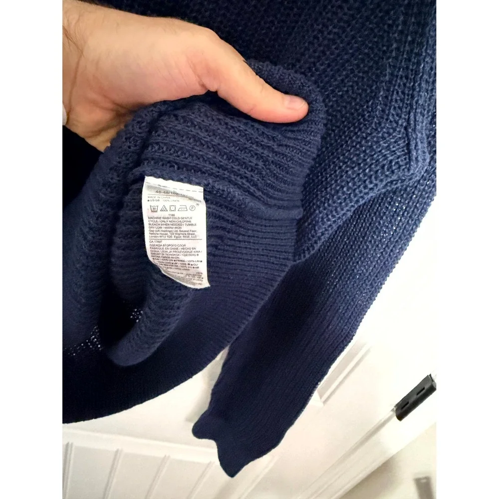 Banana Republic Linen Sweater Mens Large Navy Blue Italian Linen EUC